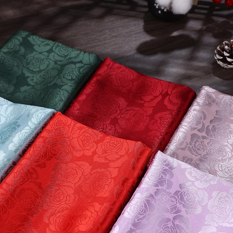 Wide 150cm Rose Jacquard Fabric for Needlework Cheongsam Dress Pajamas Costume Diy Sewing Soft Micro Elastic Cloth