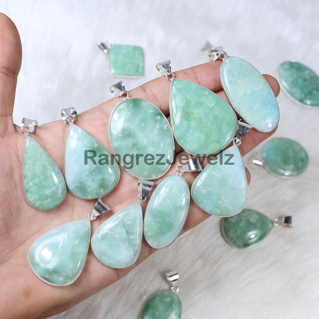 Smithsonite Pendant Sterling Silver Pendant Jewelry Bezel Pendant Mix Shape Green Smithsonite Gemstone Pendant Hemimorphite Pendant