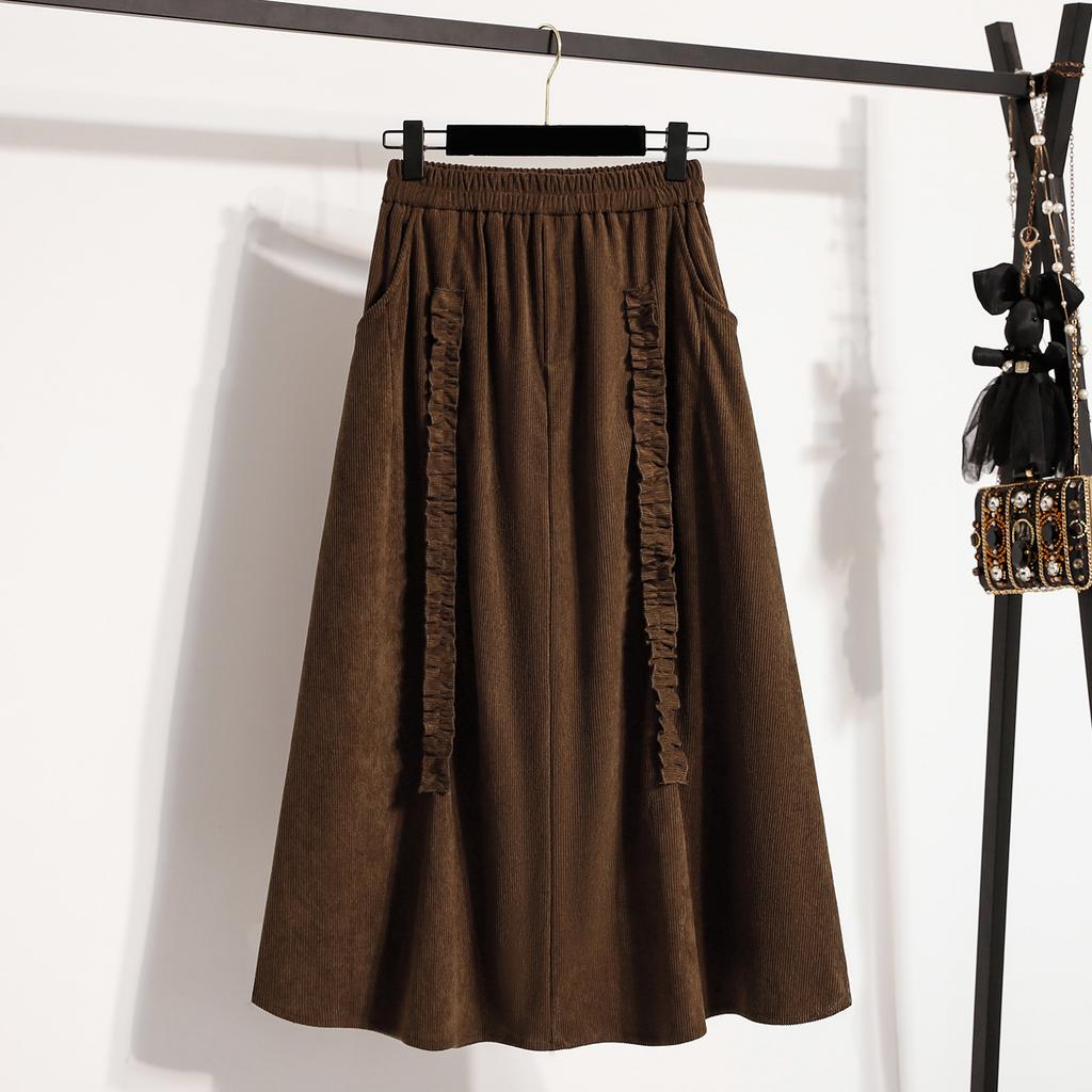 DIMANAF 2025 Autumn Plus Size Long Women Skirts Lace Elastic Waist Oversize Elegant High Waist Skirts A-Line