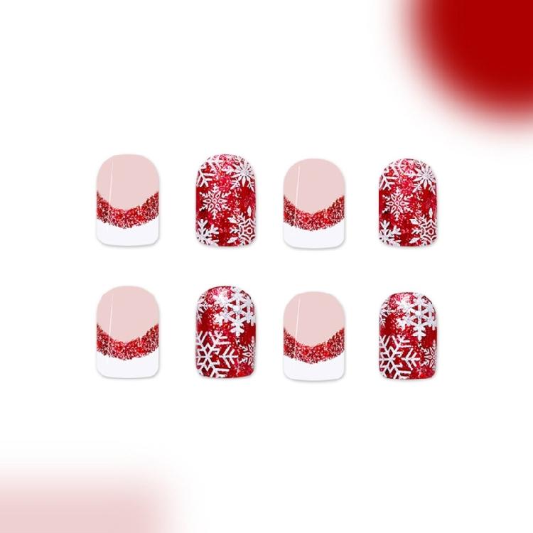 48 Pcs White Snowflake False Nails Short Square Full Cover Stick On Nails Christmas Press On Nails Manicures Supplies