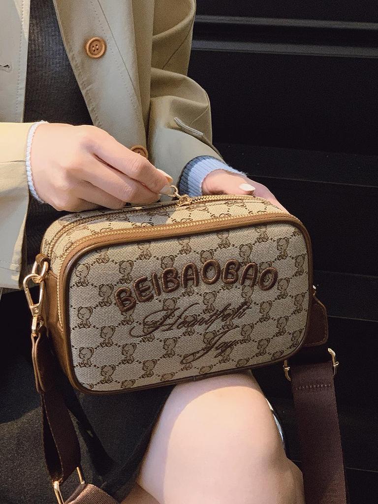 2025 Women's Embroidered Canvas Camera Bag - Small Square Crossbody with Wide Shoulder Strap for Phone & Commute