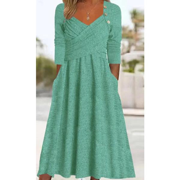 Autumn And Winter New Solid Color Fashion V-Neck Long-Sleeved Dress European And American Women'S Dress