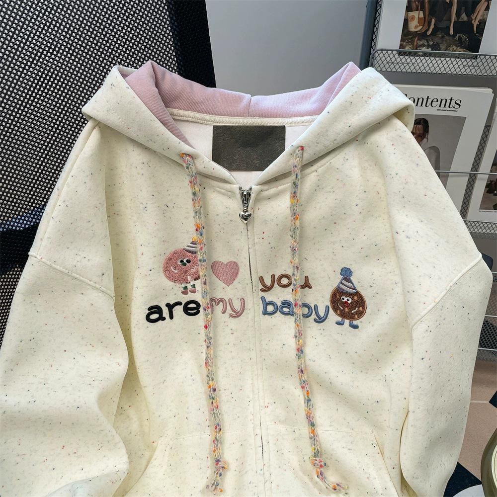 Women's Japanese Style Dot Embroidery Hooded Cardigan - Autumn Fashion Top