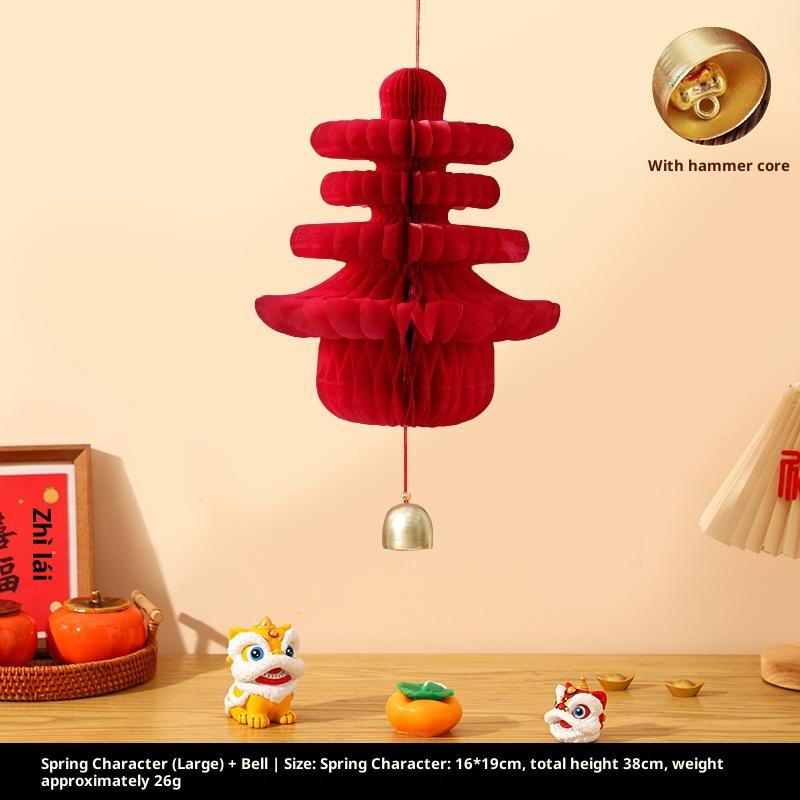 Red Paper Lanterns Xmas Navidad Ornament 2026 Christmas Tree Pendant 3D Honeycomb Hanging Decor