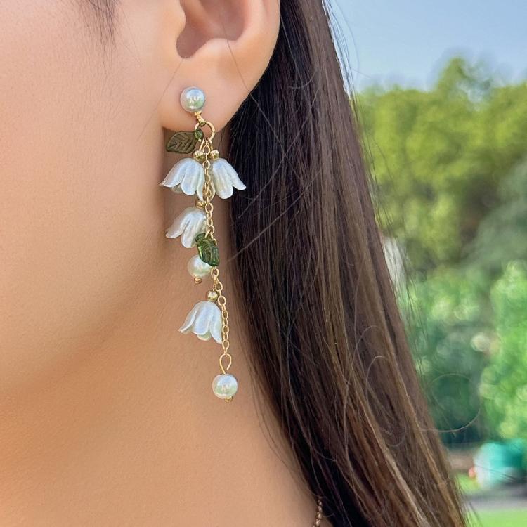 Bohemiean Bell Orchids Flower Earring Necklace Summer Preal Flower Leaf Earring