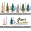33Pcs Multicolor Mini Pine Christmas Trees Frosted Sisal Trees With Wood Base Plastic Winter Snow Ornaments Tabletop Trees Decor