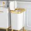 Unique High-foot Press Type Bathroom Trash Can Light Luxury Plastic Kitchen Garbage Bin With Lid Large Toilet Trash Can Bedroom