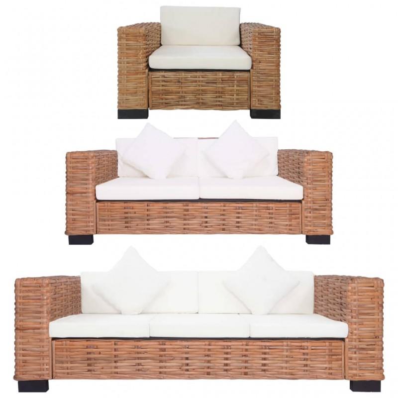 Día Y Noche - Día Y Noche 3-Piece Natural Rattan Sofa Set with Cushions