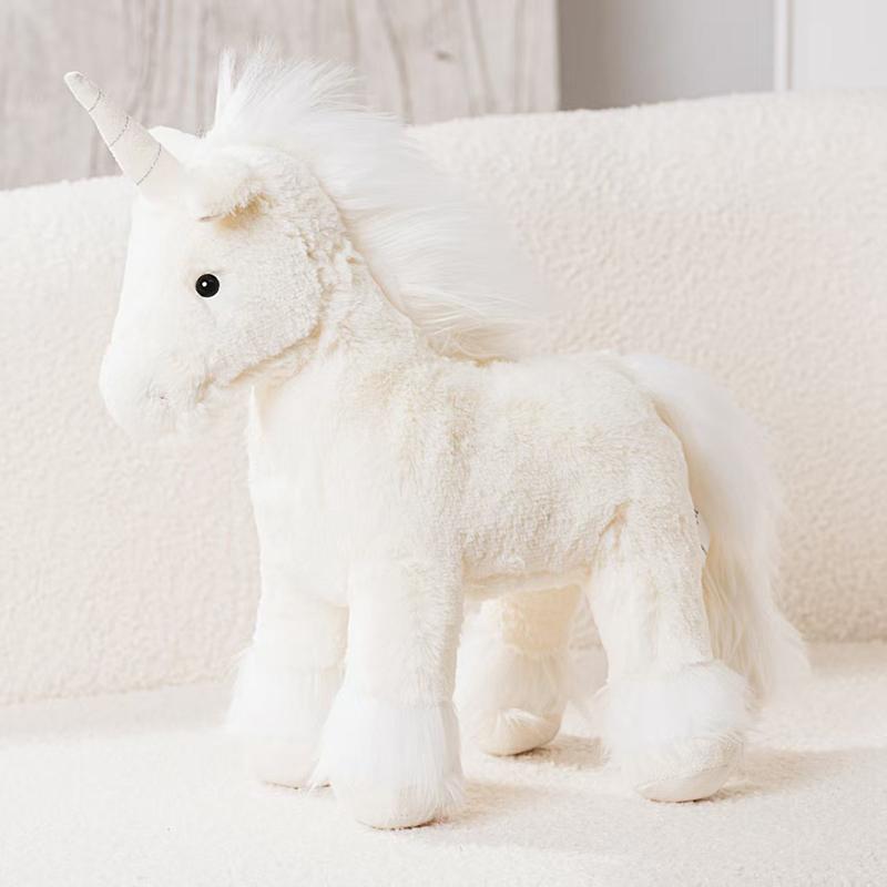 Schattig Levensecht Paard Eenhoorn Pluche Kussen Speelgoed Knuffeldier Realistisch Pony Poppetje Kamer Decoratie Klassiek Verjaardagscadeau Voor Kinderen 25cm white