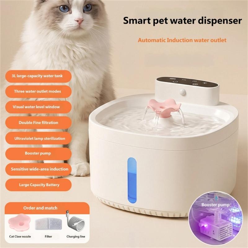 3 Liter Pet Drinking Station for Household Cats and Small Dogs, Automatic Water Dispenser with Circulating Water and ABS Body for Home Use