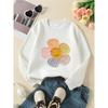 Girls' Crewneck Sweatshirt - Colorful Yarn Flower Applique Pattern Machine Washable, Spring And Autumn, Sportswear And Casual Wear, Soft