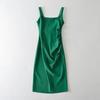 2025 Side Pleated Vest Dress, European And American Style Women'S New Solid Color Tight Strap Dress