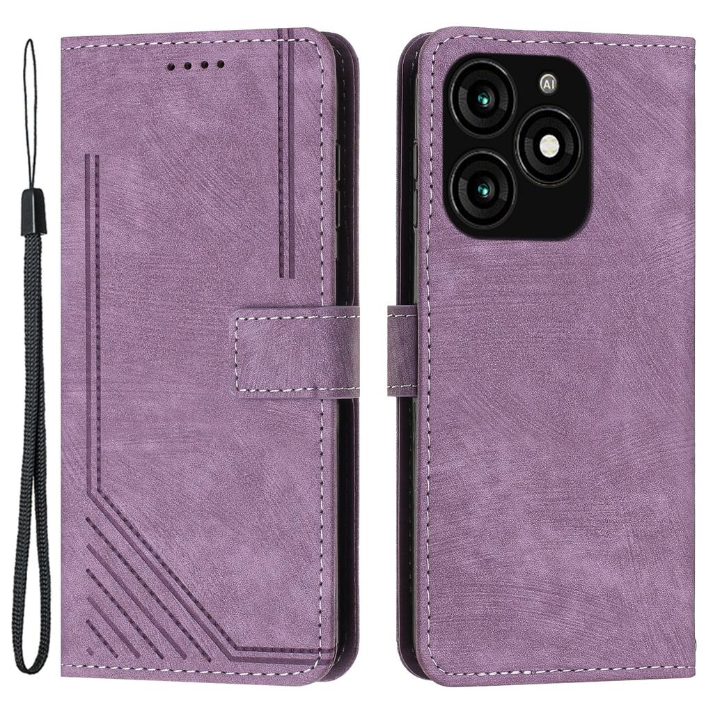 For Itel A70 Leather Phone Case Skin-Friendly Folding Stand Cover Line Imprinted