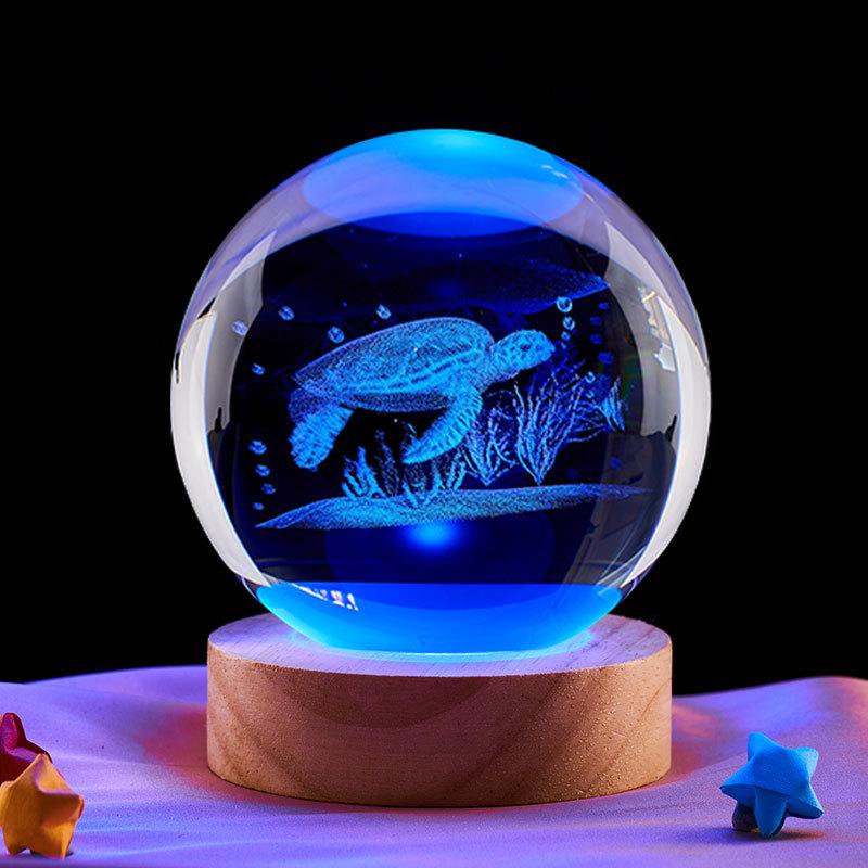 Laser Engraved Sea Turtle Crystal Ball Night Light - Perfect Birthday Gift for Friends or Classmates