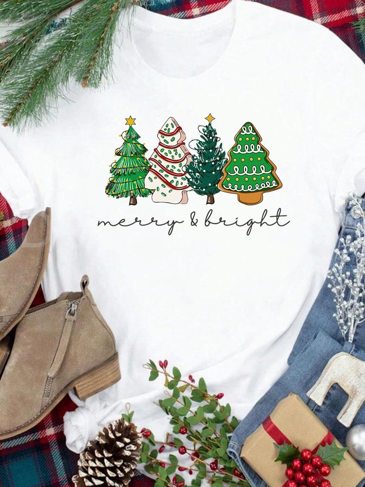 (Asian Size) sweet letter cute New Year festival Women Print Holiday Tee Top  Merry Christmas Casual Lady Short Sleeve Fashion Graphic T-shirts