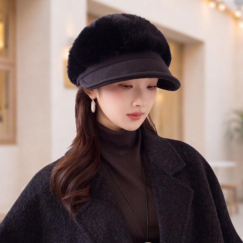 Women S Fleece Warm Octagonal Hat Retro Stitching Windproof