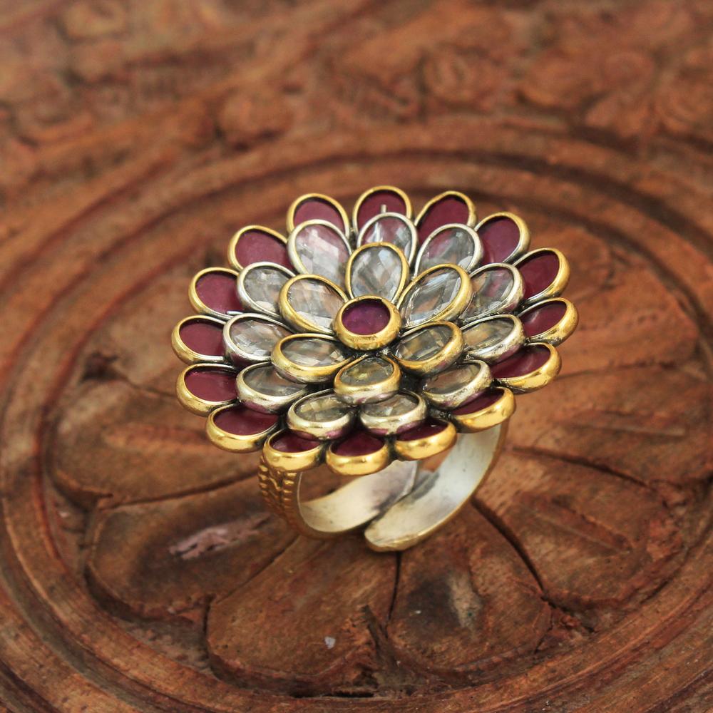 

Позолоченное кольцо с эмалью и кристаллами, серебро 925 пробы