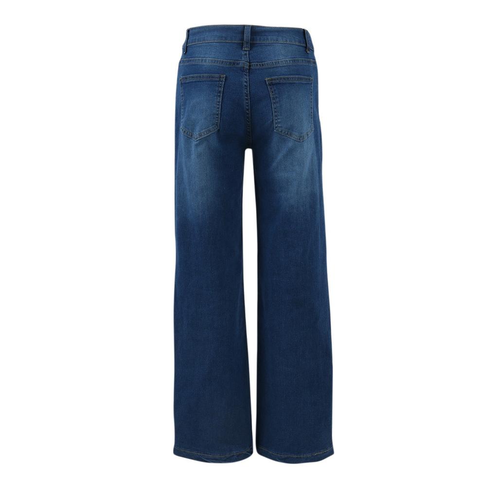 Women's Fashion Color Versatile High Waist Pocket Side Zipper Straight Leg Jeans