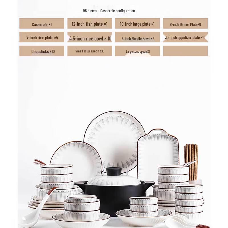 Huazao Baijia DX Blue Stripe Ceramic Dinnerware Set
