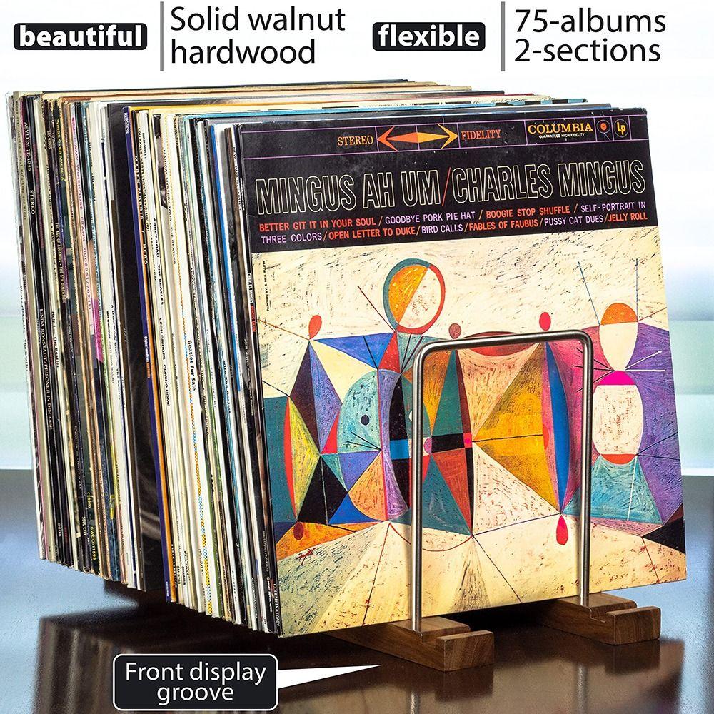 Solid Walnut Vinyl Record Holder Space Saving Album Display Holder Retro CD Racks