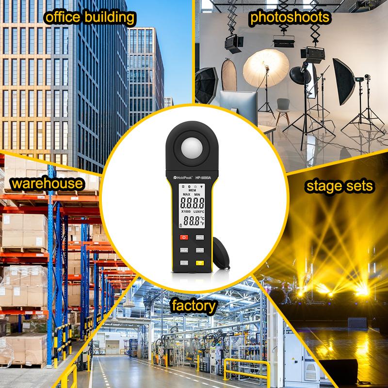HoldPeak HP-5000A Portable Digital Luminance Meter 1-400,000Lux Range 0.1LUX/FC Resolution Data Logging with Backlight Feature