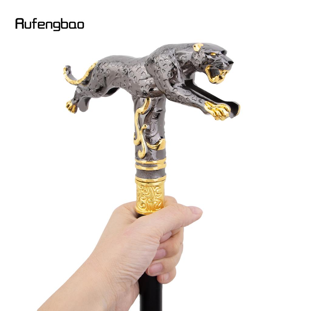 Gold-Schwarz Laufender Leopard mit Schwanz Gehstock Dekorativ Cosplay Party Modischer Stock Halloween Krummstab Stock 94cm