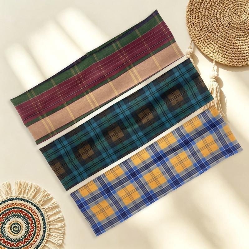 Retro Colored Checkered Pattern Headband Fashion Women Y2K Hair Accessories Cute Sweet Dating Hair Band Elastic Sports Headband