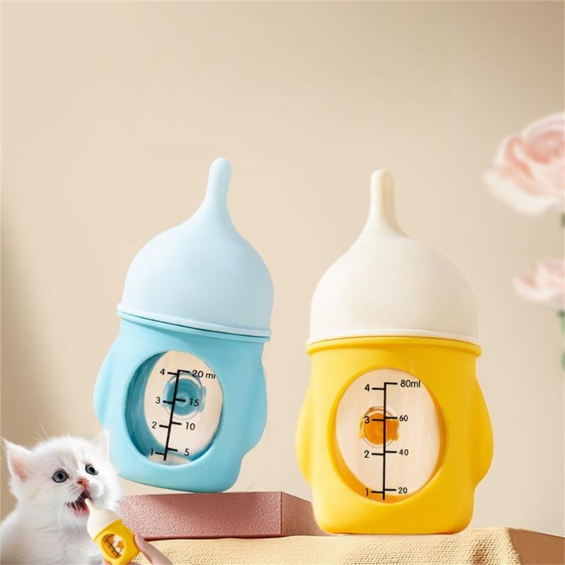 Practical Animal Feeding Bottle with Clear Scale and Silicone Nipples Accessory for Newborns Kittens Puppies 80ml