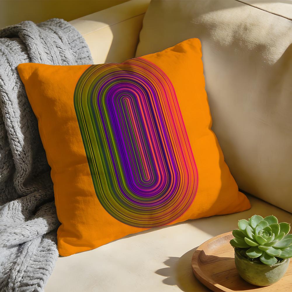 Cushion Cover  Washed Linen  Soft Breathable Decorative Case For Sofa Home Rainbow Series Geometric Print Pillow cover