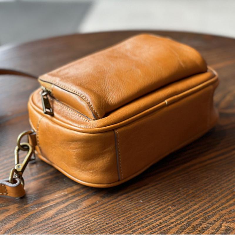 Johnature Lässige Kissentasche für Damen, weiches Echtleder, einfache, einfarbige, vielseitige Schulter- und Umhängetaschen aus Rindsleder