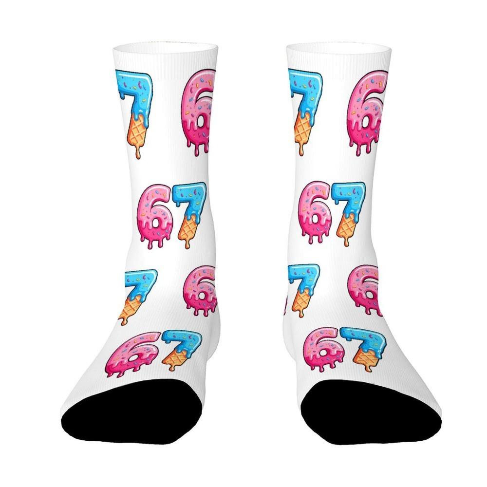 Warm 67 Meme Crew Long Socks Cartoon Creativity Stockings 67 Meme Ice Cream Socks For Men Women