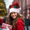 Christmas Hat with Deer Antler Red Short Plush Santa Hat with Pompom Holiday Costume Accessory for Christmas Party Supplies Photo Props