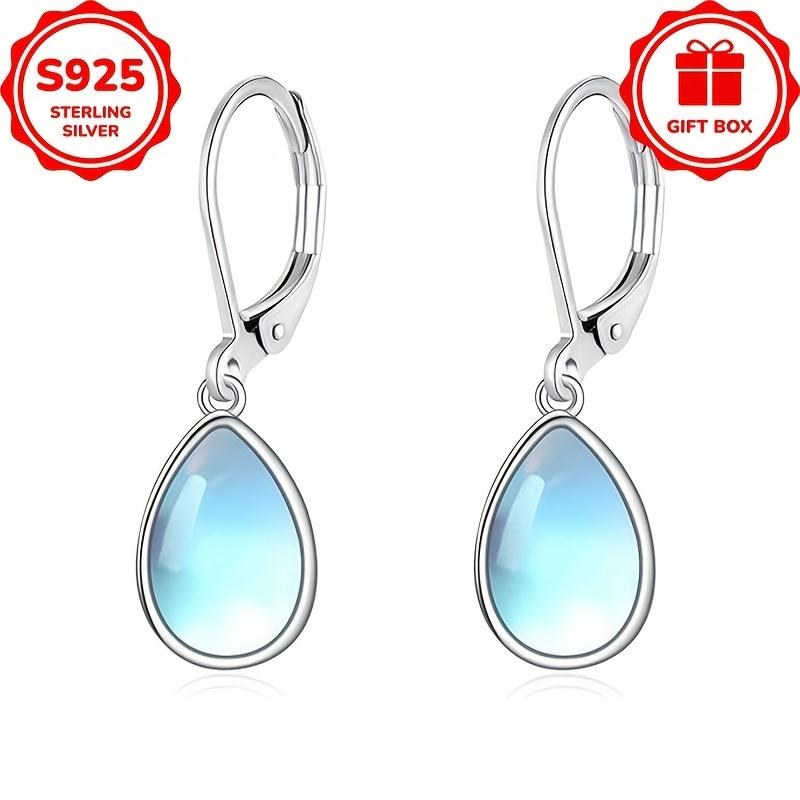 Fashion 925 Sterling Silver Water Moonstone Drop Earrings for Women Simple Wedding Engagement Jewelry Gifts