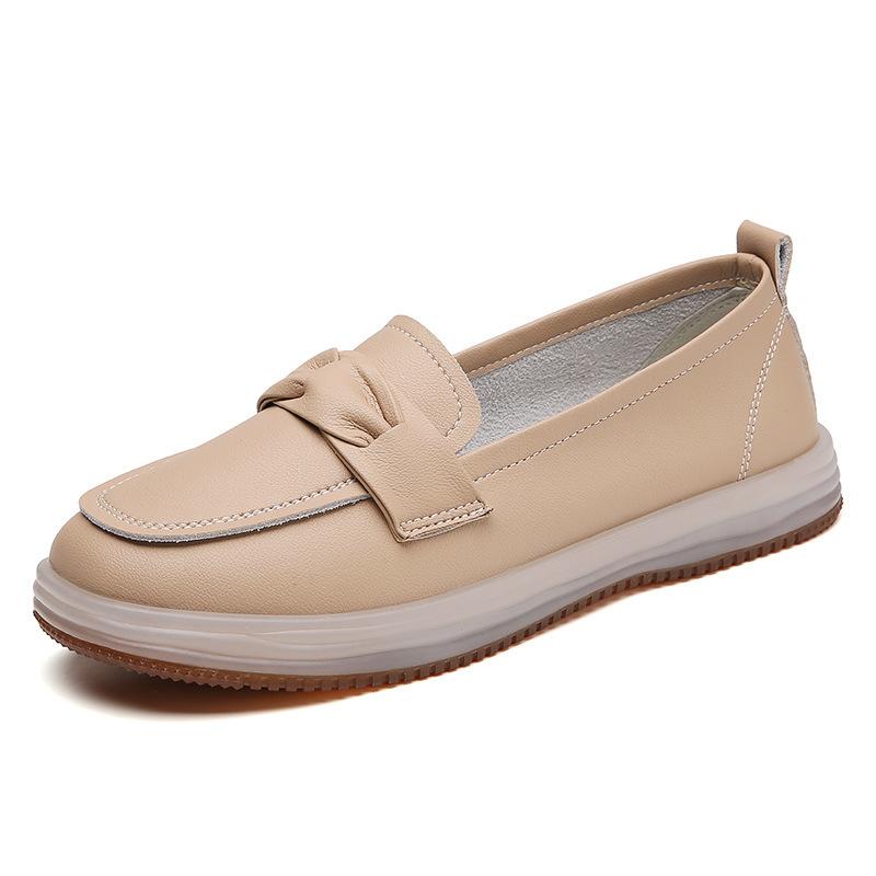 Leather women's autumn one-pedal single shoes, small leather shoes, flat and comfortable mother shoes