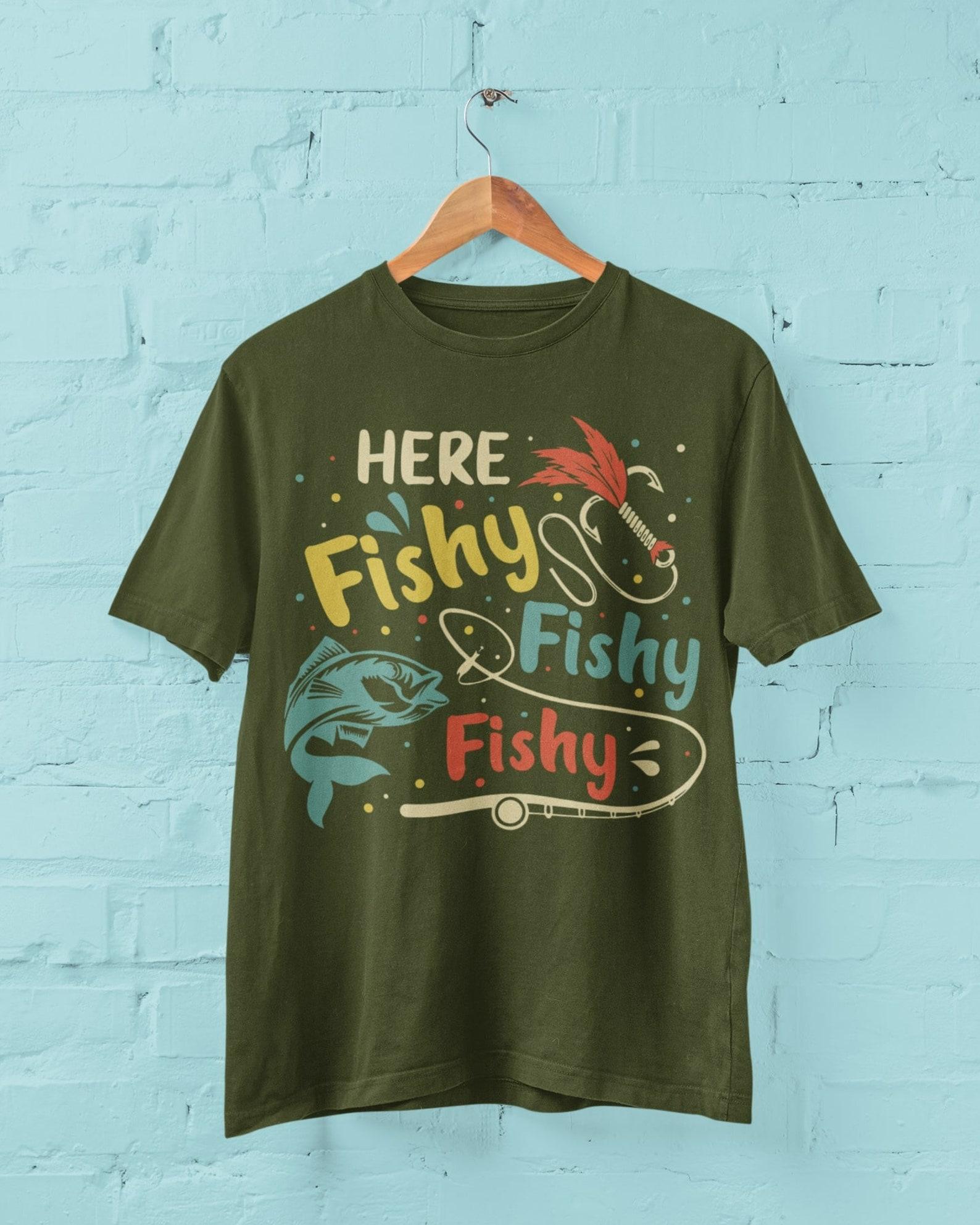 Funny Fishing T-Shirt: Here Fishy Fishy Design, Fisherman Gift 3XL