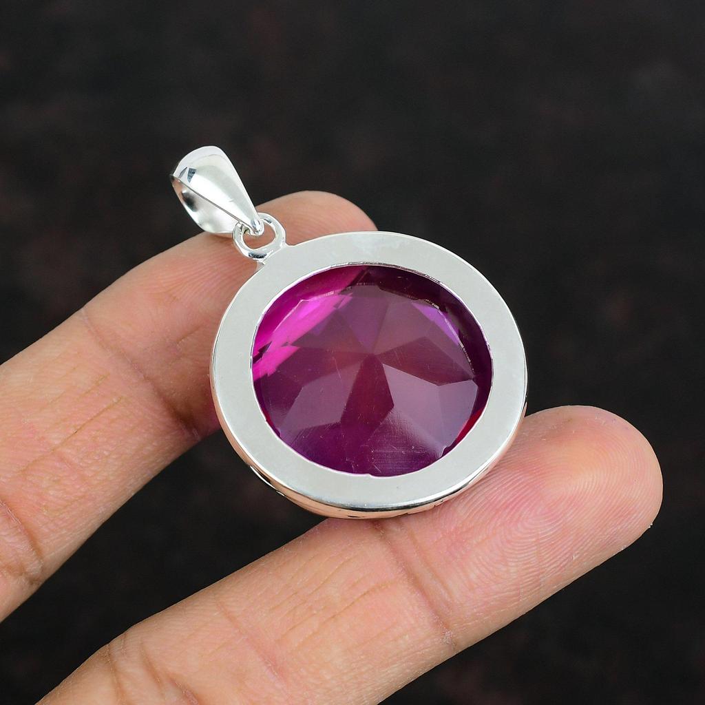 Fasetterat hänge i rosa turmalin 925 sterlingsilverhänge handgjort hänge ädelstenssmycken designerhänge gåvor till vän boho-smycken