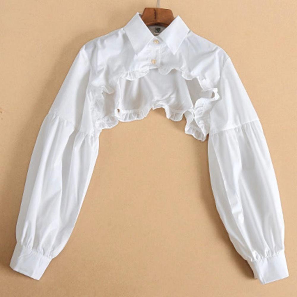 Vintage Mouw Shirtkraag Retro Afneembare Kraag Top Chique Pofmouw Lange Mouw Top Gothic Punk