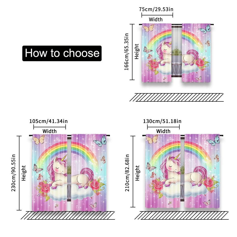 Set Of 2 Unicorn Curtain Rainbow Butterfly Suitable Living Room Bedroom Kitchen Bathroom For Great Made Polyester
