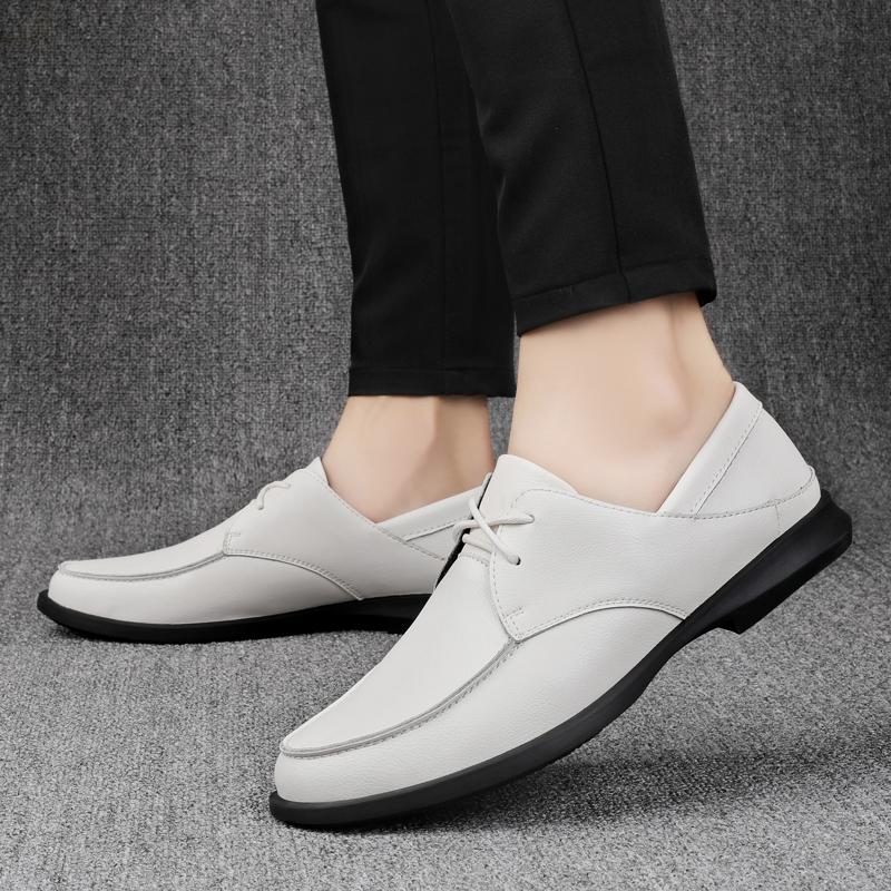 Black Dress Shoes For Men Genuine Leather British Oxofrds Wedding Shoes Gentleman Daily Business Shoes Male Casual Lace-Up Flats