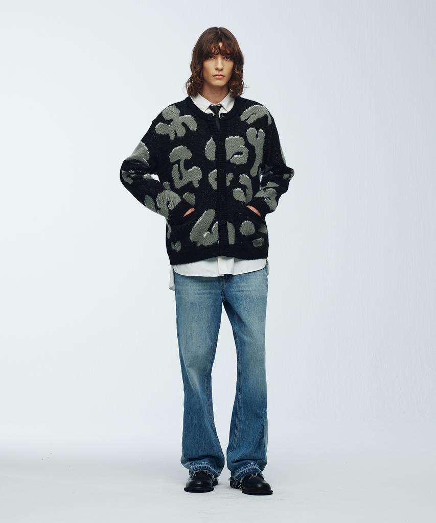 Knitted Bulky Brush Pattern Cardigan Black