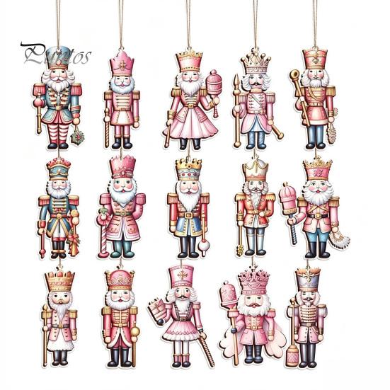 Christmas Tree Hanging Nutcracker Ornaments for Tree, Wooden Soldier Exquisite Photo Props Decoration, 2D Flat Pendants Xmas Holiday Party Decor