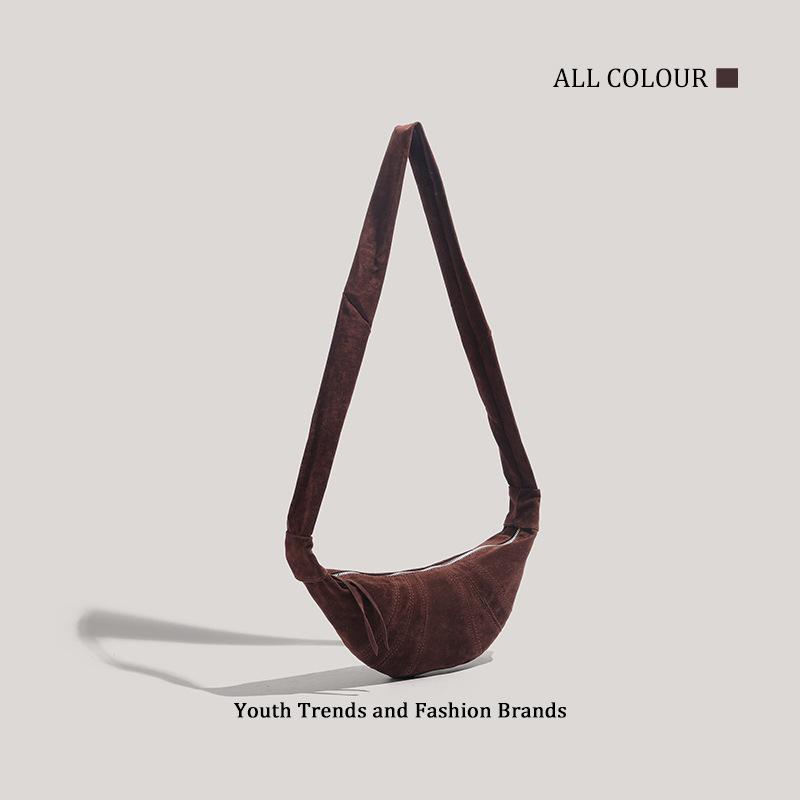 Leather Underarm Women's Bag High Texture Shoulder Bag Horn Crossbody Bag Velvet Commuter Suede Frosted Vintage Bag Croissant Bag