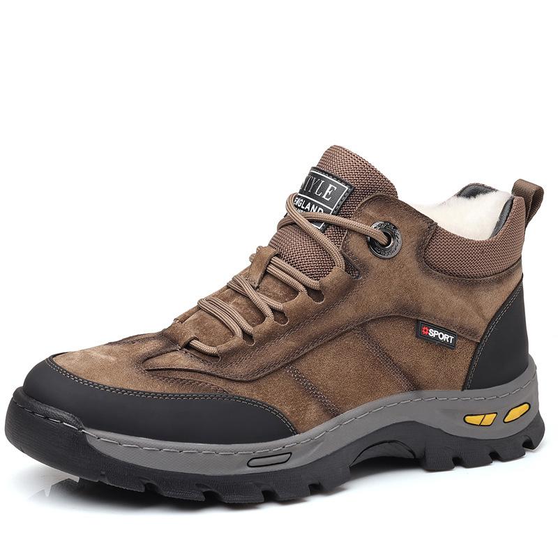 High top casual cotton leather shoes for men  cotton shoes with plush insulation and thickened outdoor cold proof snow boots