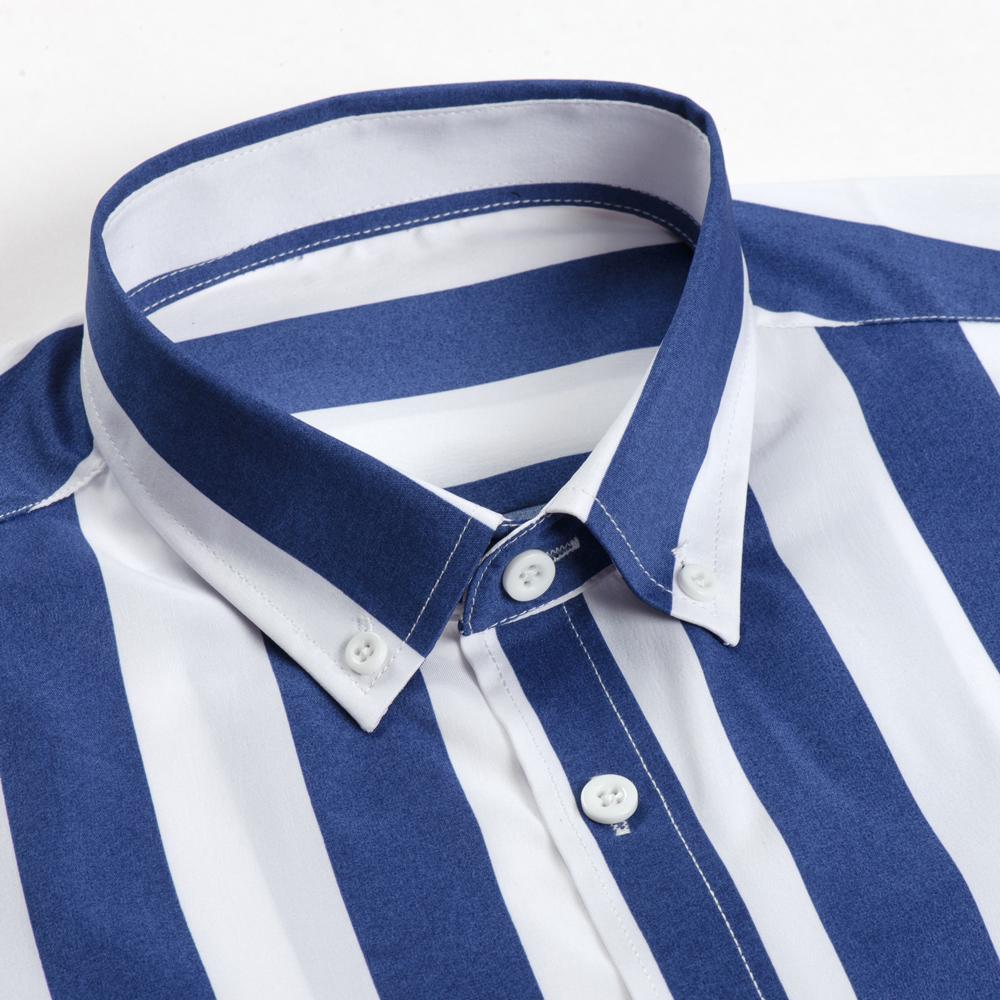 Men‘s Stylish Stretchy Striped Button-Down Shirt - Comfortable Long Sleeve Business & Casual Top - Color Block Design, Spring Summer