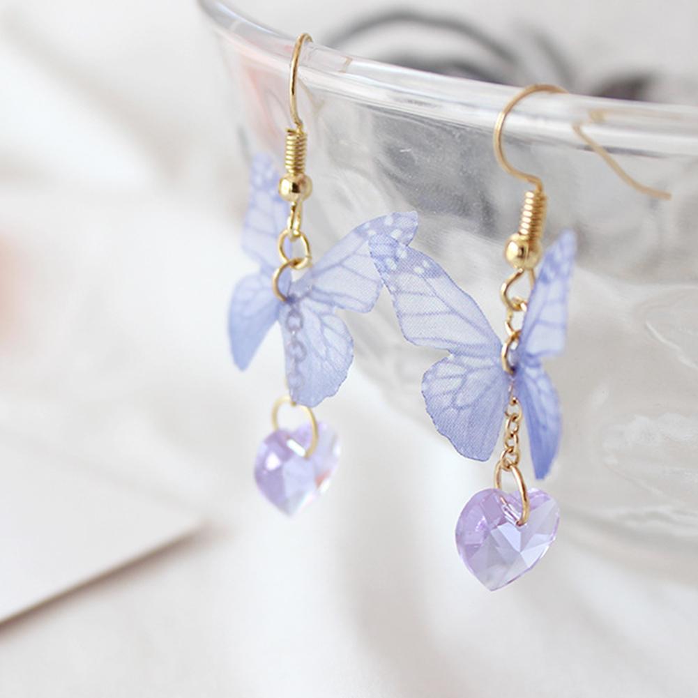 Elegant Butterfly Hook Dangle Long Heart Earrings  Jewelry Pretty Gifts