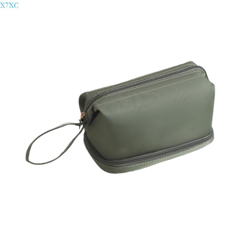 X7XC Doppellagige Make-up-Tasche für Damen Mädchen Einfarbige Kulturtasche Große Kapazität Kosmetiktasche Kosmetiktasche