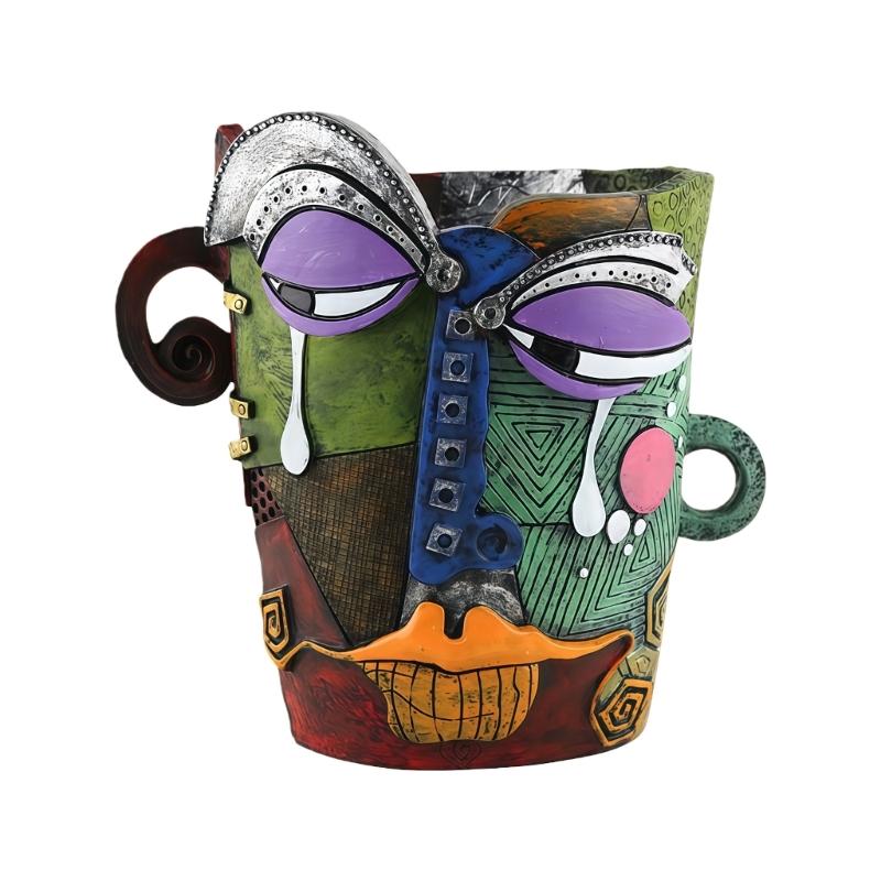 Vibrant Abstract Face Pot Handcrafted Art Piece Drainage Hole Included Anti Fade Suitable For Indoor And Outdoor Spaces