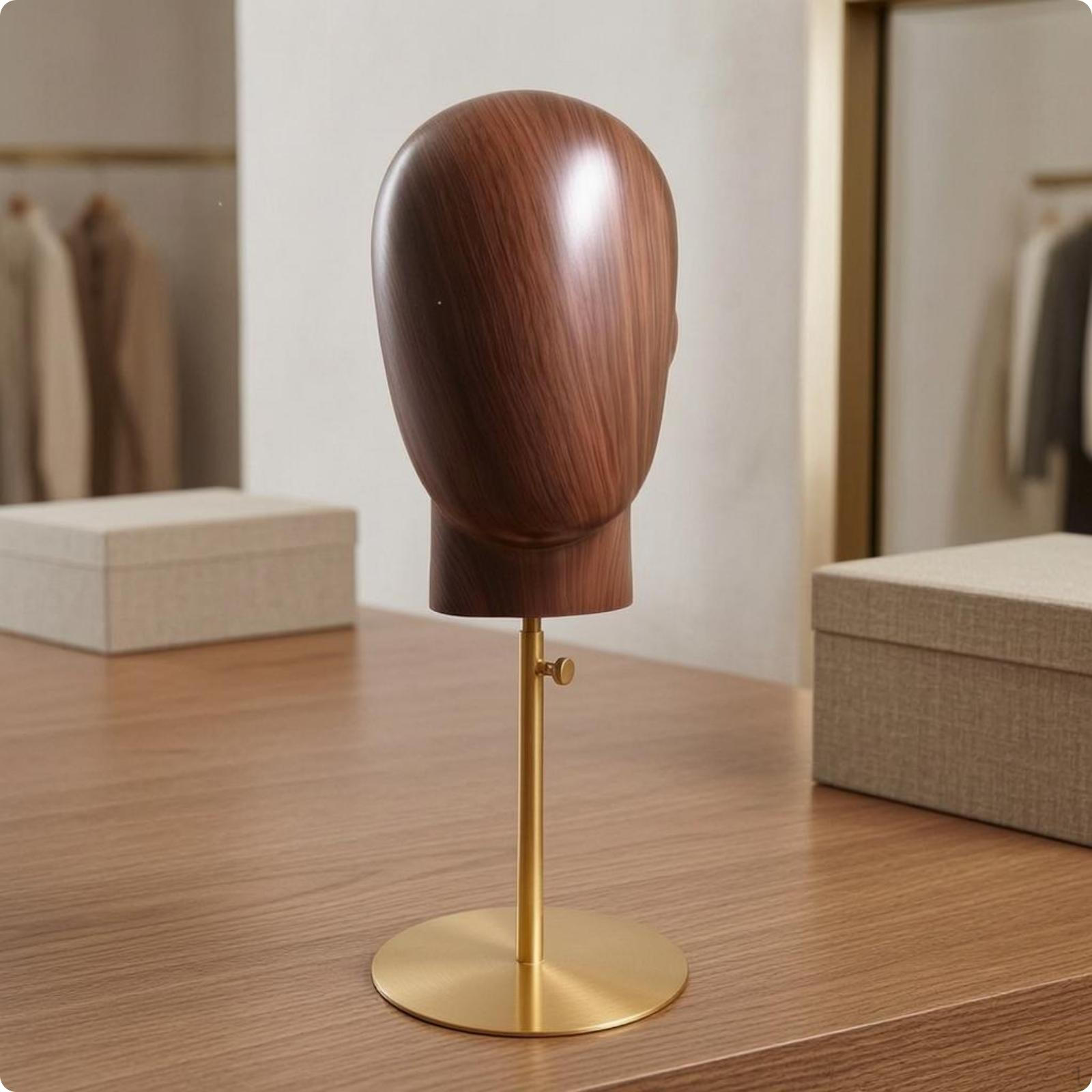 Hat Display Stand Round Base Mannequin Head Detachable Adjustable Wood Grain Blk Wood Grain Gold Base
