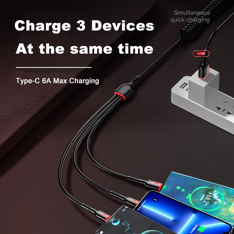 VAORLO Cablu de date 1,2 m 1,8 m 3 în 1 pentru cablu de încărcare rapidă Micro/Type-C/8Pin 66W suport pentru linia telefonică de transmisie a datelor