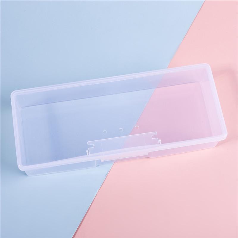 

Nail Art Storage Box: Pink Transparent Plastic Organizer for False Nails, Makeup, and Tools 19.3*7.8*3.9cm прозрачный